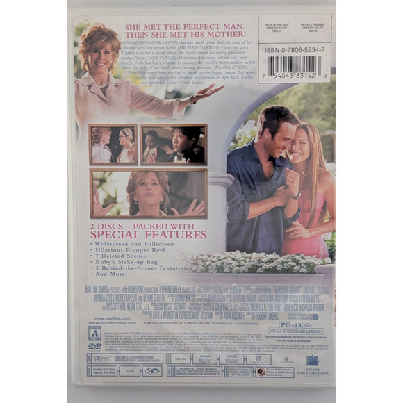 Monster-in-Law DVD (2005) Jennifer Lopez Jane Fonda‎ Romantic Comedy New Line - Picture 2 of 2